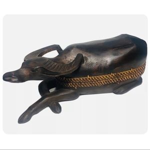 Hand Carved Javan Banteng wild cattle Southeast Asia wood/rattan
